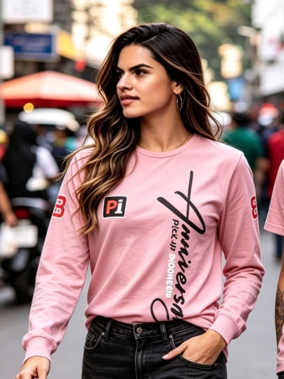 Kaos Anniversary 8 Pink Lengan Panjang
